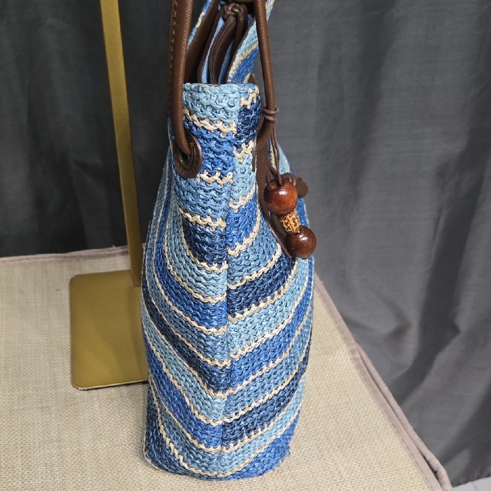 Relativity Blue and Brown Striped Shoulder Bag - Picture 4 of 13